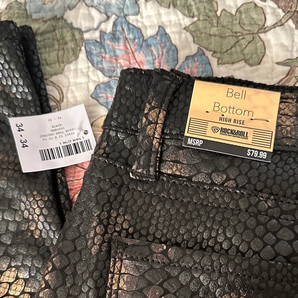 Rock&Roll Black Snake Print Bell Bottoms - Picture 2 of 4